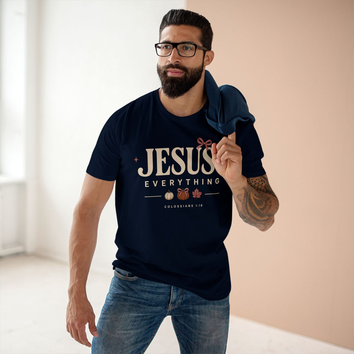 Jesus Is Everything Fall T-Shirt — Colossians 1:18 Pumpkin Design