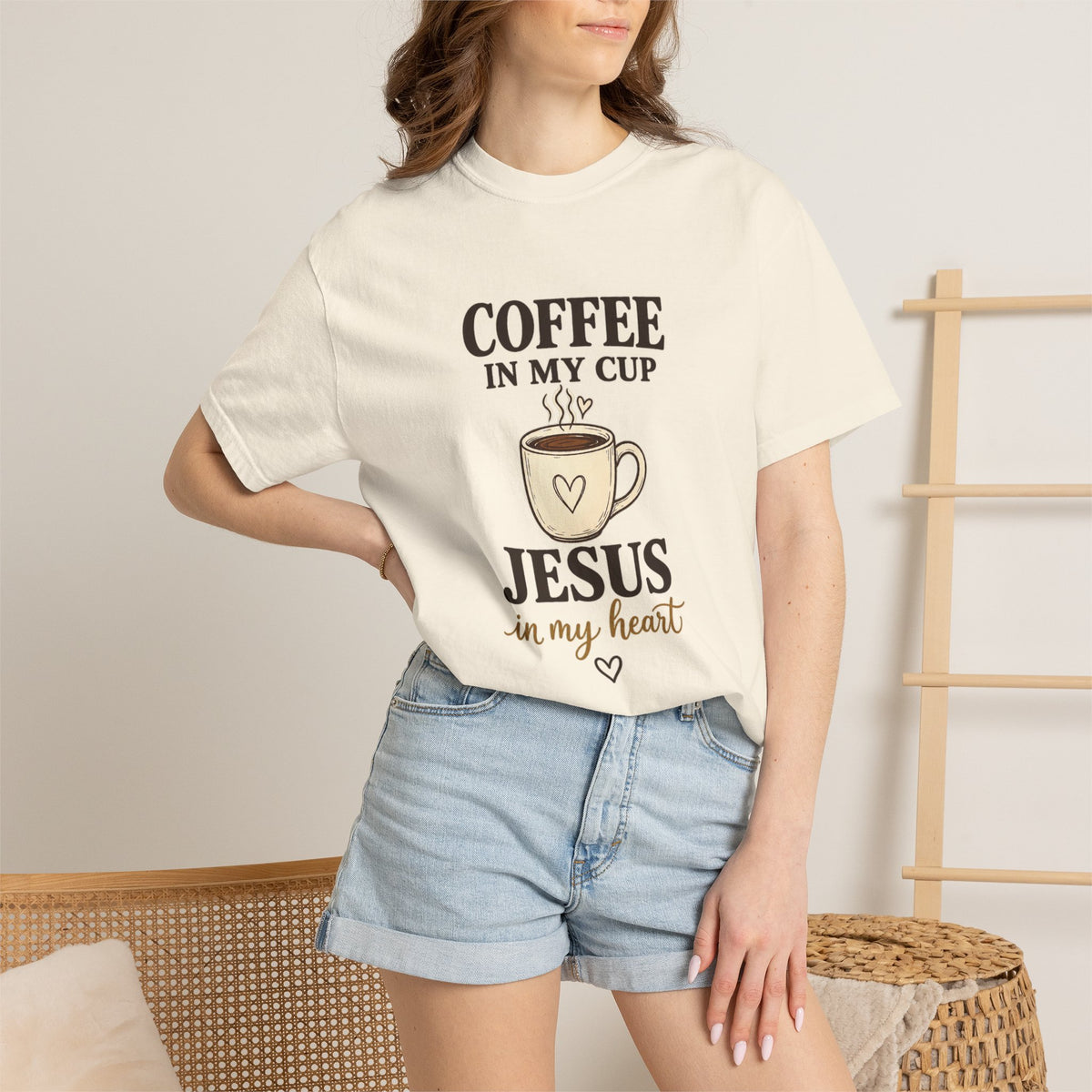 Coffee In My Cup Jesus In My Heart T-Shirt — Christian Coffee Tee for Women