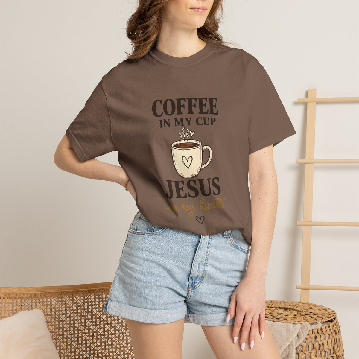 Coffee In My Cup Jesus In My Heart T-Shirt — Christian Coffee Tee for Women