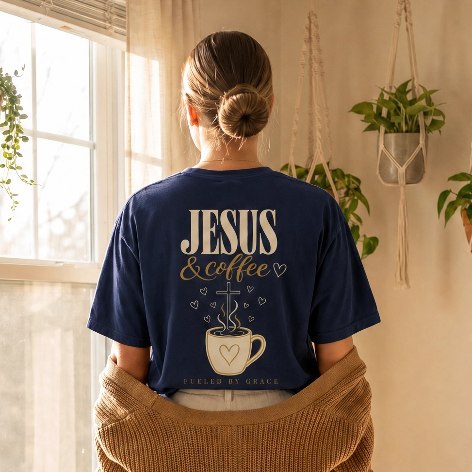 Jesus and Coffee Christian Graphic T-Shirt — Religious Tee for Women