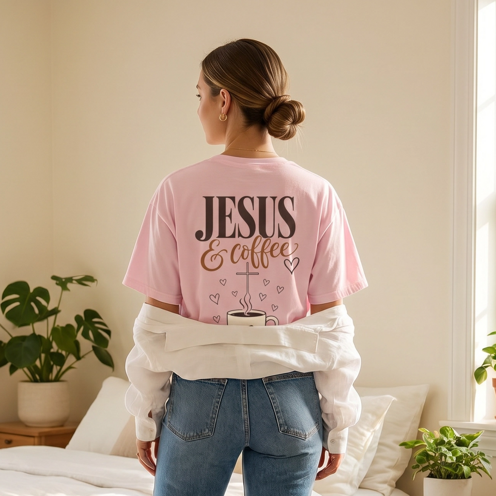 Jesus and Coffee Christian T-Shirt — Faith Coffee Tee for Women
