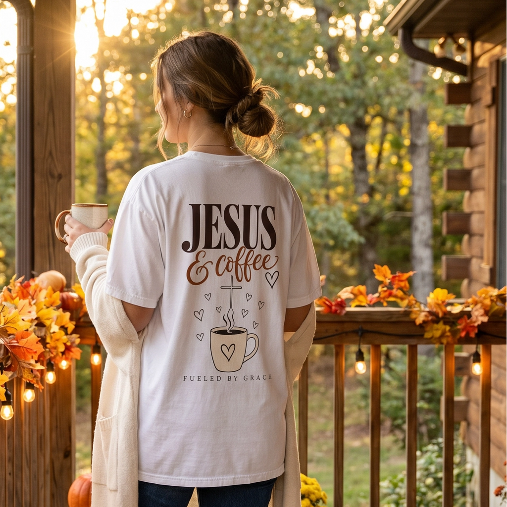 Jesus and Coffee Christian T-Shirt — Faith Coffee Tee for Women