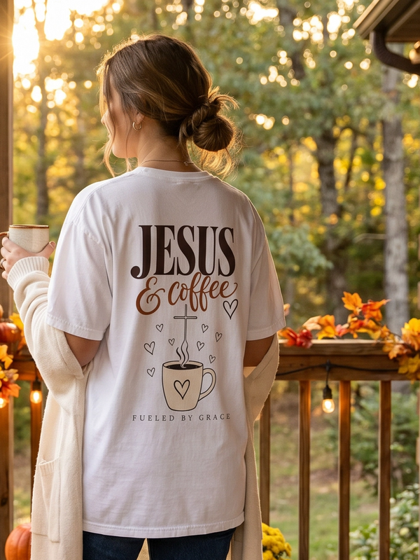 Jesus and Coffee Christian T-Shirt — Faith Coffee Tee for Women