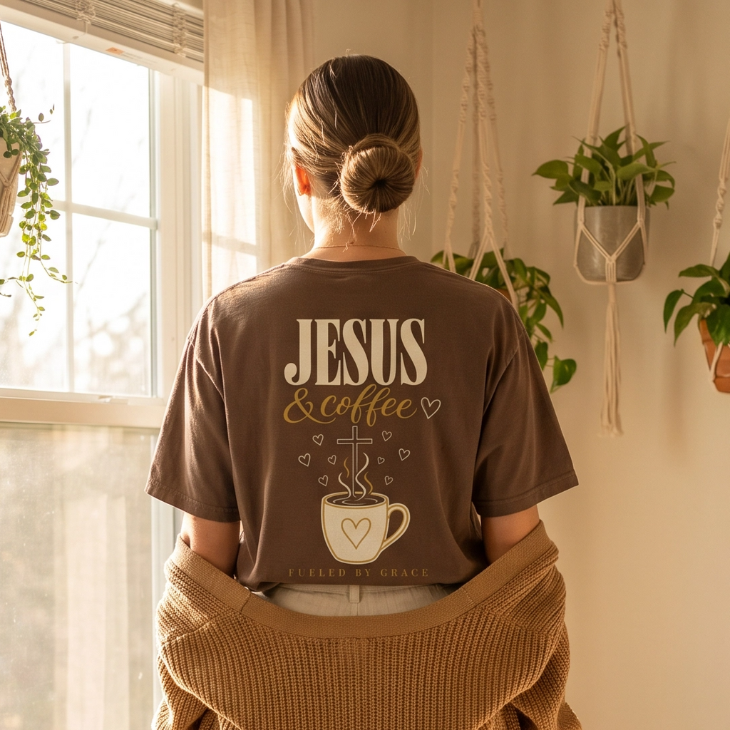 Jesus and Coffee Christian Graphic T-Shirt — Religious Tee for Women