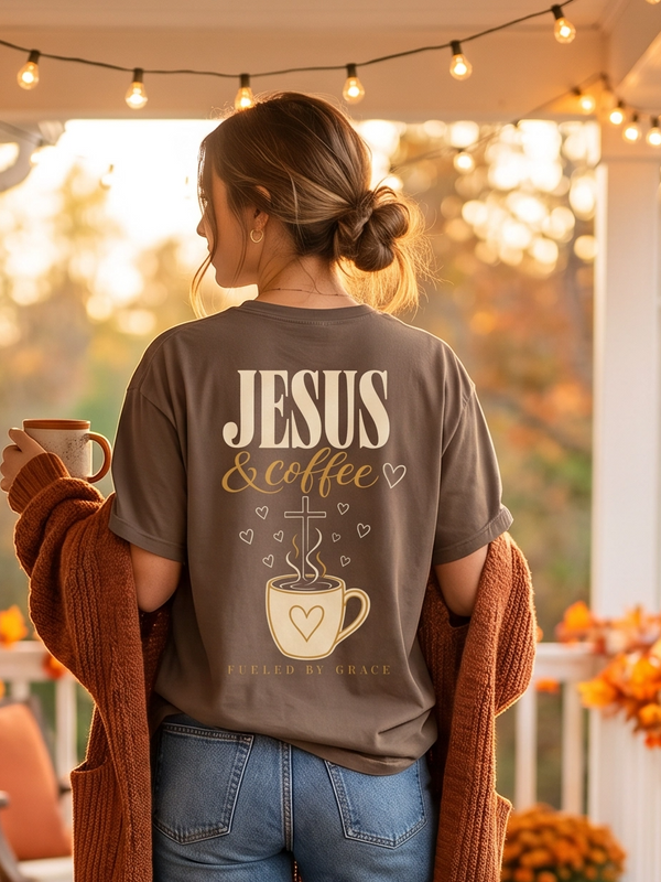 Jesus and Coffee Christian Graphic T-Shirt — Religious Tee for Women